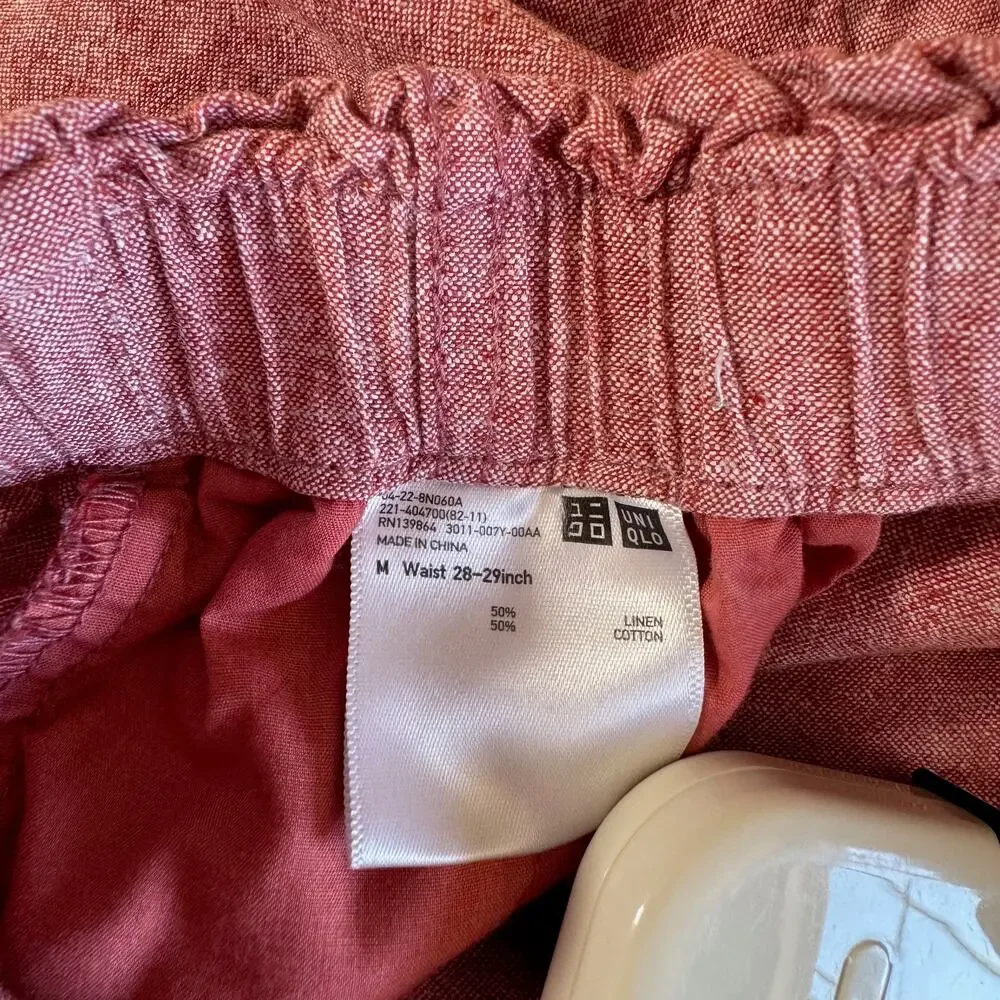 Linen Cotton Shorts Women's Medium Red Chambray Euro Summer Coastal Resort Vacay - Picture 9 of 9